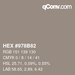 颜色代码: HEX #978B82 | qconv.com