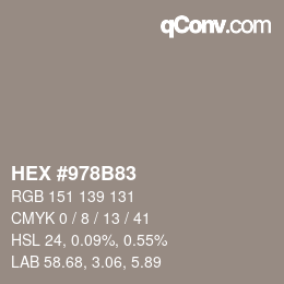 颜色代码: HEX #978B83 | qconv.com
