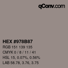颜色代码: HEX #978B87 | qconv.com