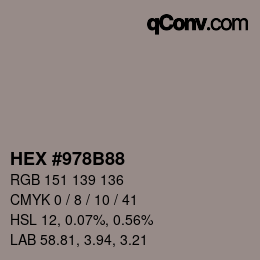 颜色代码: HEX #978B88 | qconv.com
