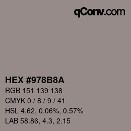 Color code: HEX #978B8A | qconv.com