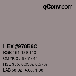 Color code: HEX #978B8C | qconv.com