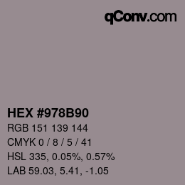 颜色代码: HEX #978B90 | qconv.com