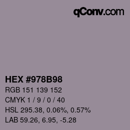 颜色代码: HEX #978B98 | qconv.com