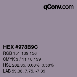 カラーコード: HEX #978B9C | qconv.com