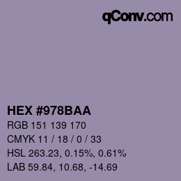 カラーコード: HEX #978BAA | qconv.com