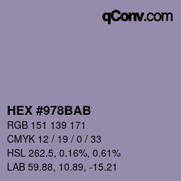 Color code: HEX #978BAB | qconv.com