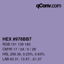 颜色代码: HEX #978BB7 | qconv.com
