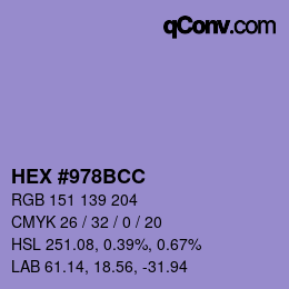 カラーコード: HEX #978BCC | qconv.com