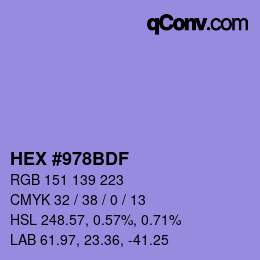 Color code: HEX #978BDF | qconv.com