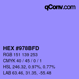 颜色代码: HEX #978BFD | qconv.com