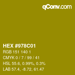 カラーコード: HEX #978C01 | qconv.com
