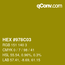 カラーコード: HEX #978C03 | qconv.com