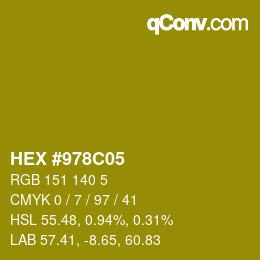 カラーコード: HEX #978C05 | qconv.com