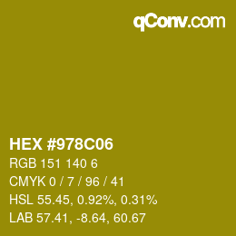 カラーコード: HEX #978C06 | qconv.com