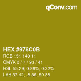 Color code: HEX #978C0B | qconv.com