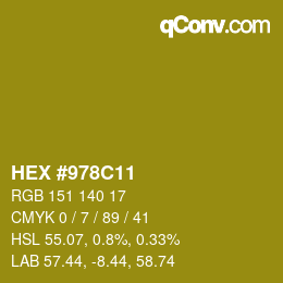 カラーコード: HEX #978C11 | qconv.com