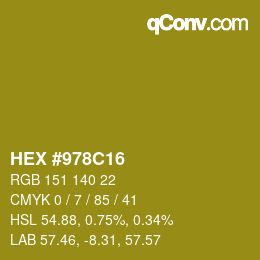 カラーコード: HEX #978C16 | qconv.com