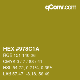 Color code: HEX #978C1A | qconv.com