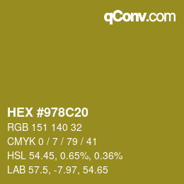 カラーコード: HEX #978C20 | qconv.com