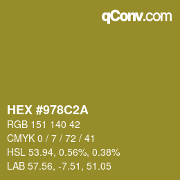 カラーコード: HEX #978C2A | qconv.com