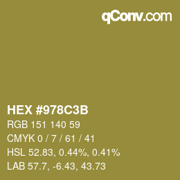 颜色代码: HEX #978C3B | qconv.com