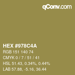 颜色代码: HEX #978C4A | qconv.com