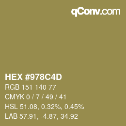 カラーコード: HEX #978C4D | qconv.com