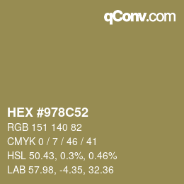 カラーコード: HEX #978C52 | qconv.com