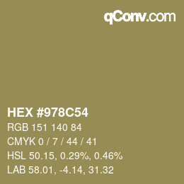 カラーコード: HEX #978C54 | qconv.com
