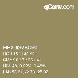 カラーコード: HEX #978C60 | qconv.com