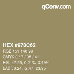 カラーコード: HEX #978C62 | qconv.com