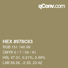 カラーコード: HEX #978C63 | qconv.com