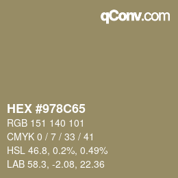 颜色代码: HEX #978C65 | qconv.com