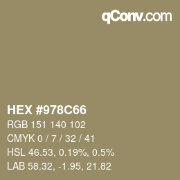 颜色代码: HEX #978C66 | qconv.com