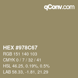カラーコード: HEX #978C67 | qconv.com