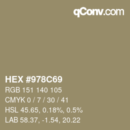 Color code: HEX #978C69 | qconv.com