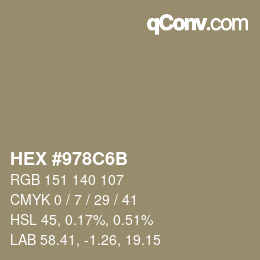 Color code: HEX #978C6B | qconv.com