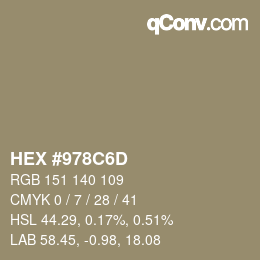 颜色代码: HEX #978C6D | qconv.com