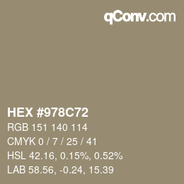カラーコード: HEX #978C72 | qconv.com