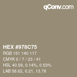 Color code: HEX #978C75 | qconv.com