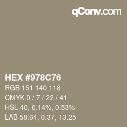 颜色代码: HEX #978C76 | qconv.com