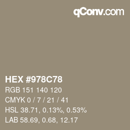 颜色代码: HEX #978C78 | qconv.com
