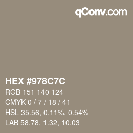 カラーコード: HEX #978C7C | qconv.com