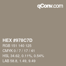 Color code: HEX #978C7D | qconv.com