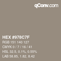颜色代码: HEX #978C7F | qconv.com