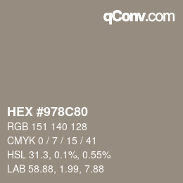 カラーコード: HEX #978C80 | qconv.com
