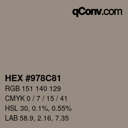 颜色代码: HEX #978C81 | qconv.com