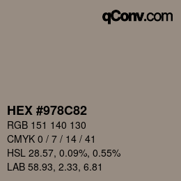 颜色代码: HEX #978C82 | qconv.com