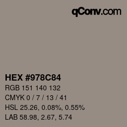 カラーコード: HEX #978C84 | qconv.com